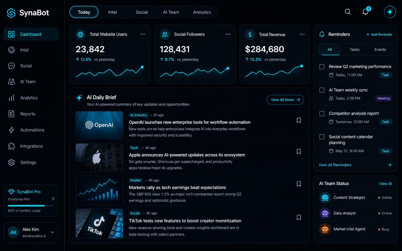 Business Dashboard preview inside SynaBot