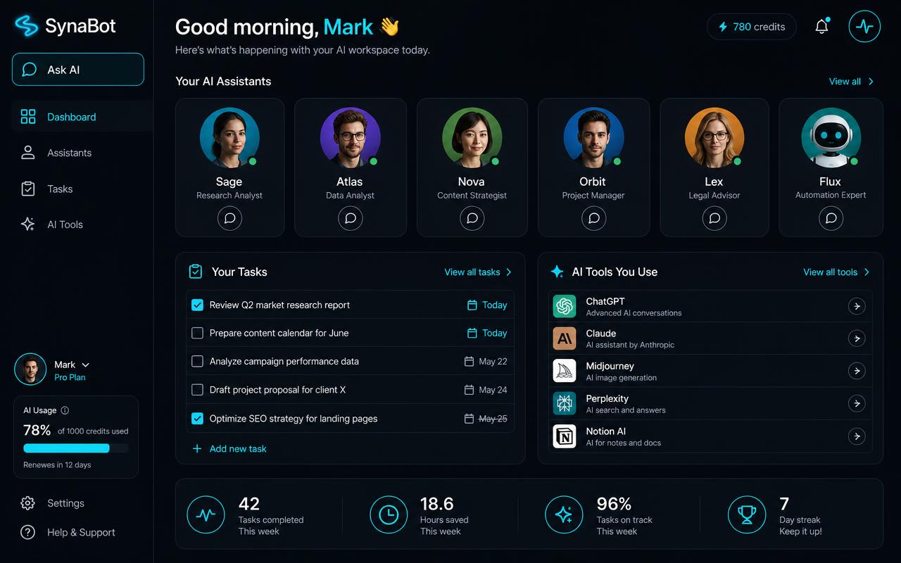 Personal Dashboard preview inside SynaBot